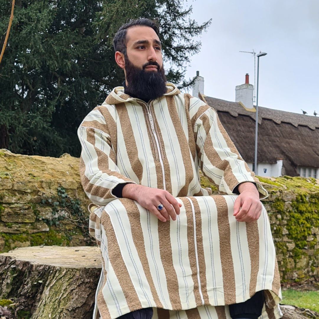 Light Brown Stripe Thick Wool Moroccan Thobe