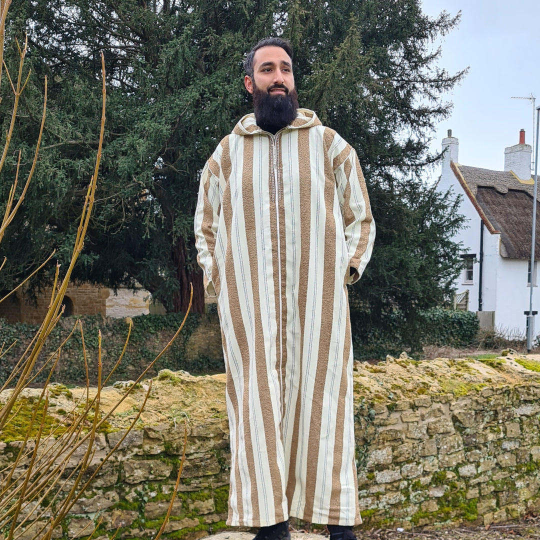 Light Brown Stripe Thick Wool Moroccan Thobe