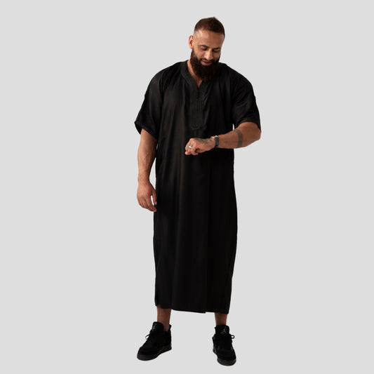 Black Short Sleeve Moroccan Thobe