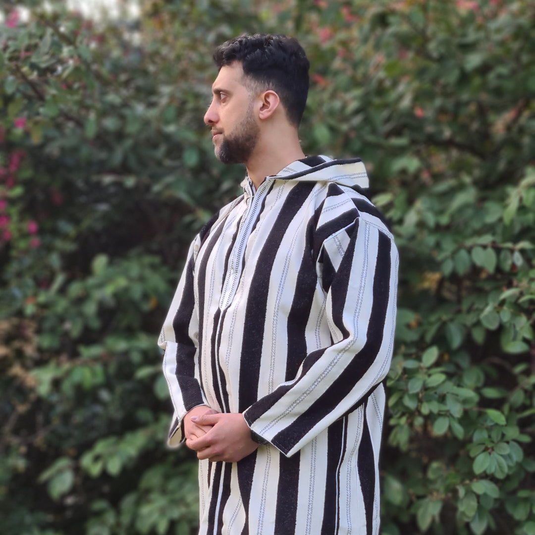 Black Stripe Thick Wool Moroccan Thobe