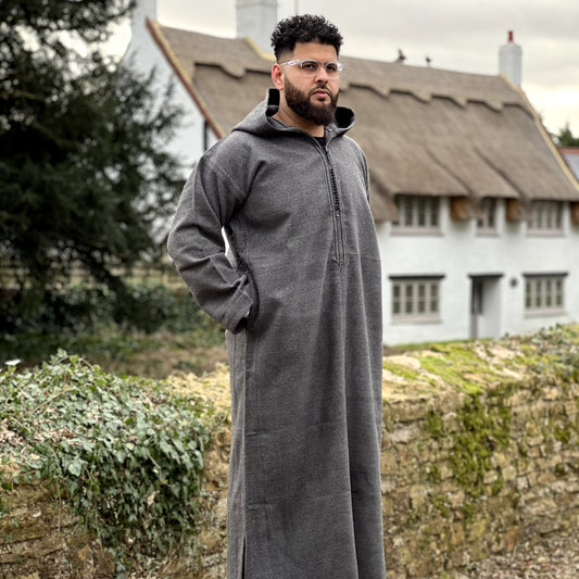 Grey Thick Wool Moroccan Thobe