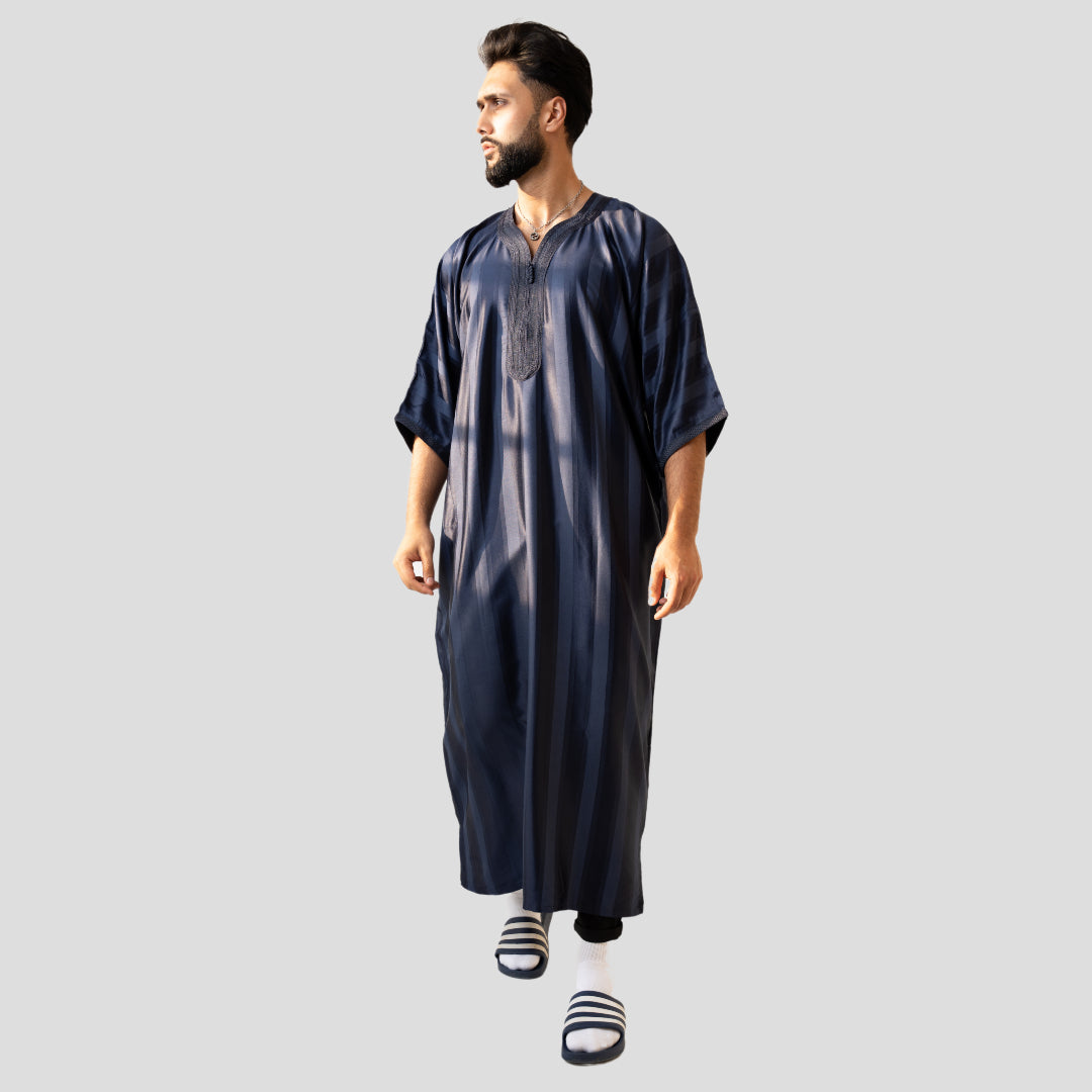 Navy Short Sleeve Moroccan Thobe