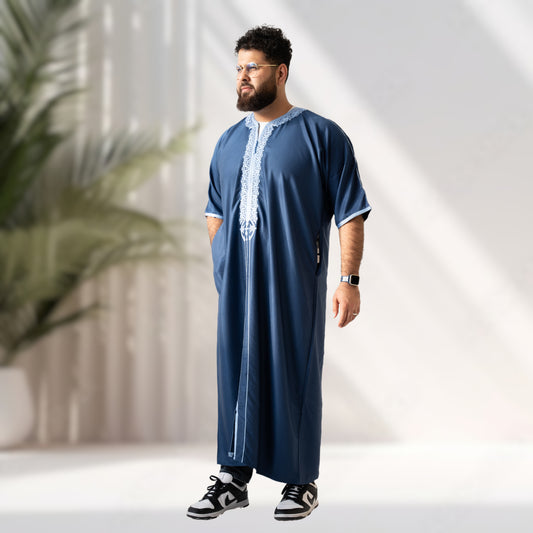 Premium Blue Short Sleeve Moroccan Thobe