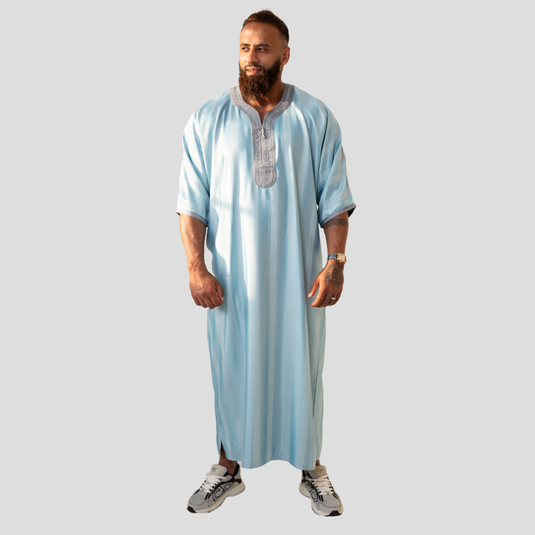 Sky Blue Short Sleeve Moroccan Thobe