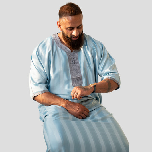 Sky Blue Short Sleeve Moroccan Thobe