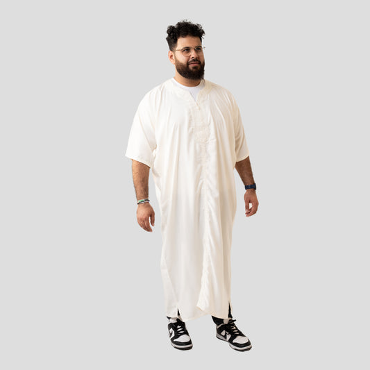 White Short Sleeve Moroccan Thobe