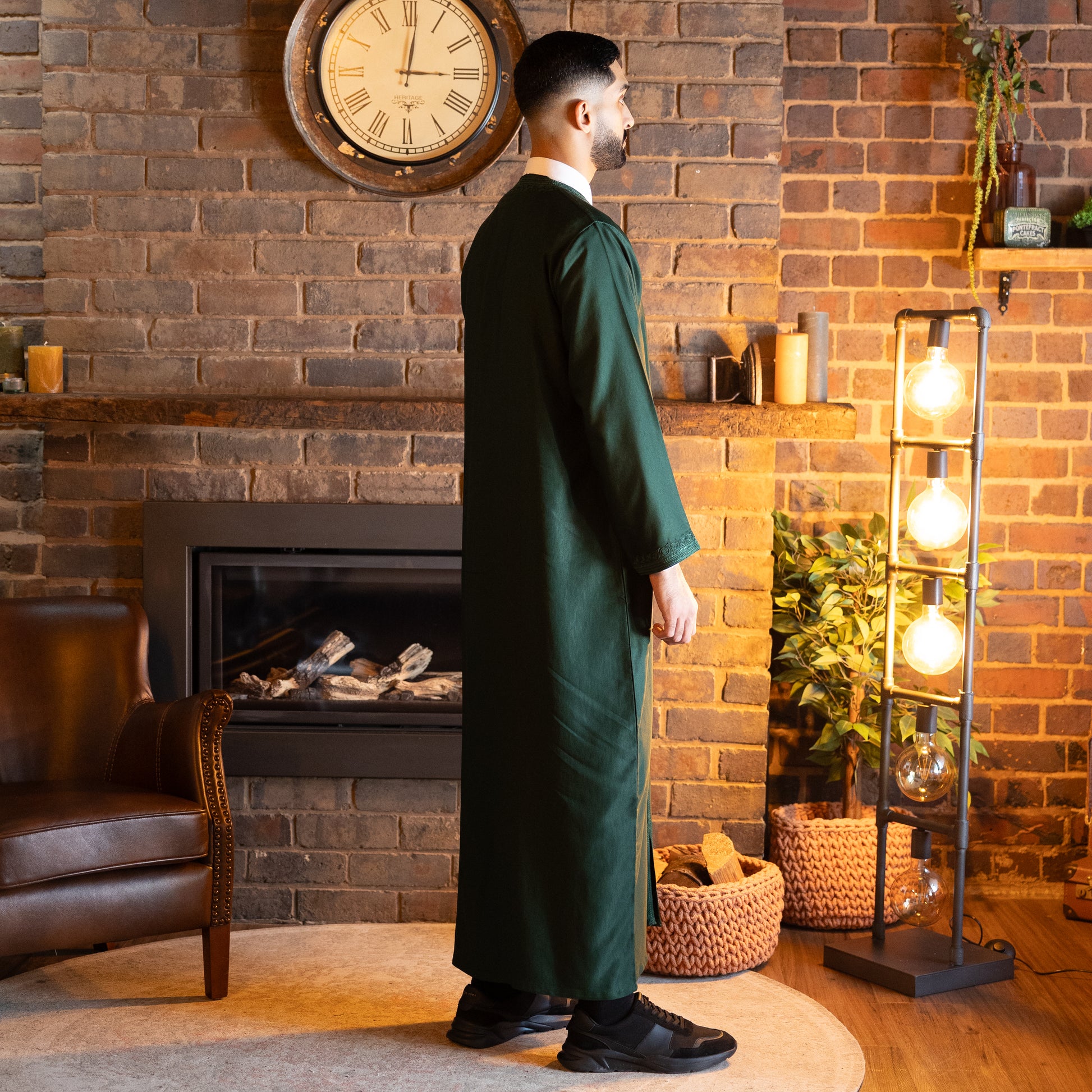 The graceful back design of the traditional Emerald Green Moroccan Kaftan