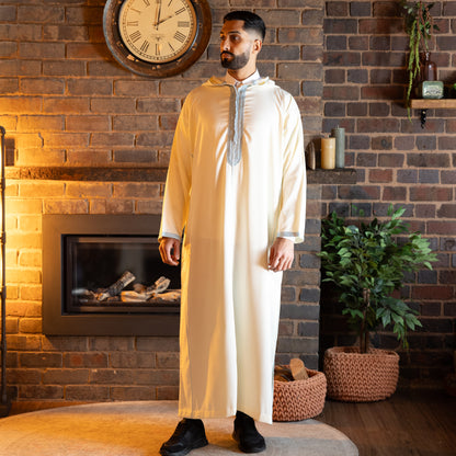 wide view of pearl and sky Moroccan djellaba for men