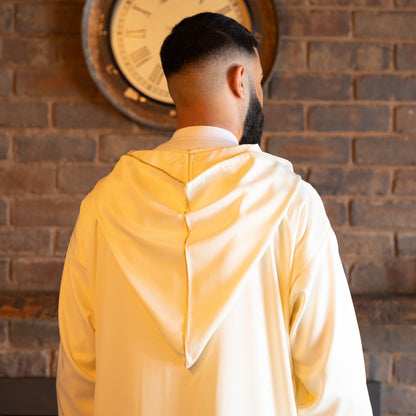 Back top view of elegant royal white Moroccan djellaba